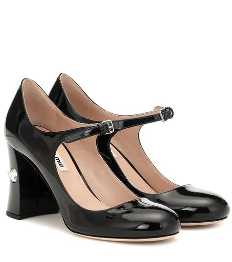 miu miu black mary janes|Black Leather Mary Jane Shoes With Buckle .